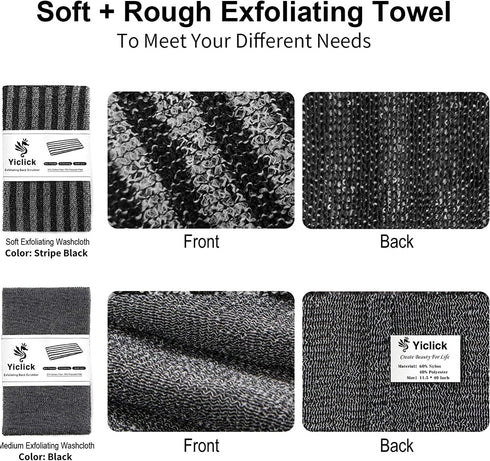 Yiclick 2 Pack Exfoliating Washcloth Towel, Body Scrubber Exfoliator, Loofah Sponge for Shower Bath