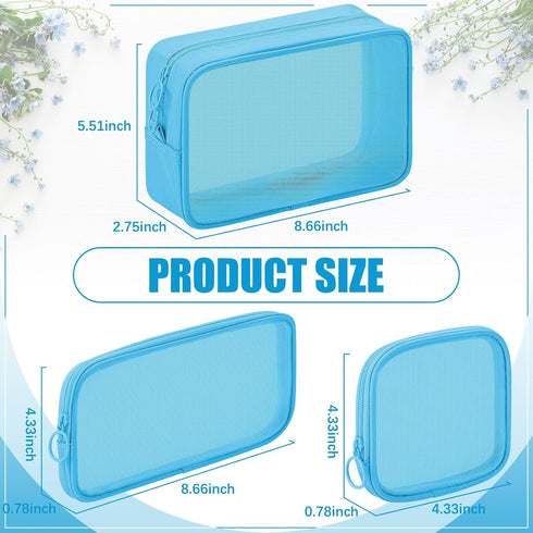 Weewooday 4 Pcs Mesh Makeup Bag Mesh Cosmetic Bag Travel Toiletry Bag Pouch with Zipper Mini Portable Makeup Cosmetic Travel Toiletry Purse Bag for Daily Accessories (Blue, Small, Large, Medium)
