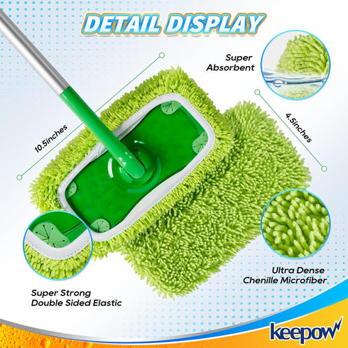 KEEPOW Reusable Microfiber Mop Pads, Compatible with Swiffer Sweeper Mop, 8 Pack for Surface Cleaning