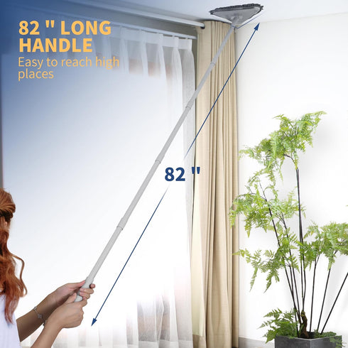 BOOMJOY Wall Cleaner Mop with 82 Inches Long Handle, Baseboard Cleaner Tool Duster with Squeegee & 6 Replacement Pads