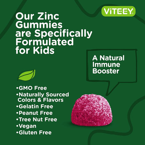 Zinc for Kids Gummies, 15mg, Immune Support for Kids & Teens, Vegan, Gelatin Free, Gluten Free, Tasty Berry Flavor