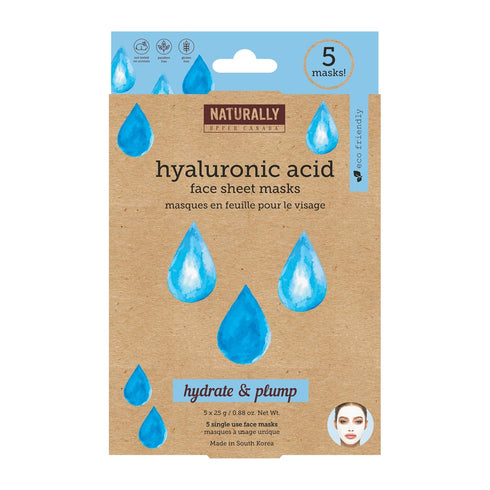 Naturally 30 Hydrating Sheet Mask, Infused with Hyaluronic Acid, 5 Sheet Masks Included
