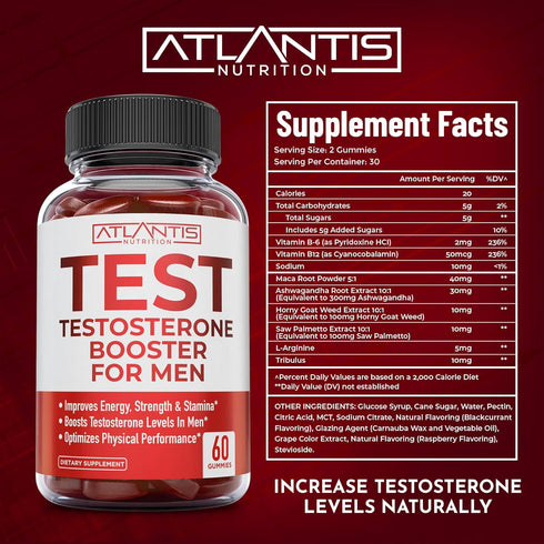 Testosterone Booster Gummies for Men, Male Enhancement, Boosts Energy & Optimizes Physical Performance, 60 Gummies