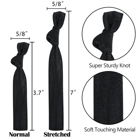 MEEDEE 100 Pack Black Elastic Hair Ties No Crease Soft Ribbon Ouchless Hair Ties for Women