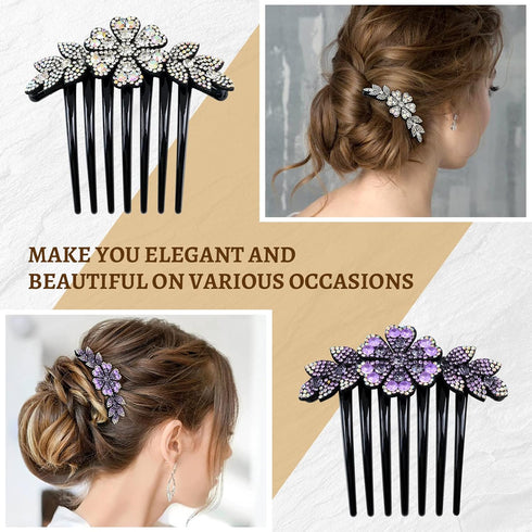 inSowni 6 Pack Luxury Sparkly Glitter Flower Leaf Rhinestone Hair Side Combs, French Twist Slides Hairpins