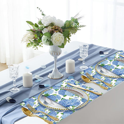 SMUAENSS 100 3-Ply Summer PCS Hydrangea Paper Napkins, Blue Hydrangea Floral Paper Napkins Disposable Hand Towels