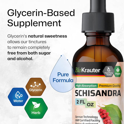 Organic Schisandra Tincture - Natural Adaptogen for Mood Support - Alcohol and Sugar Free Schisandra Berry Liquid