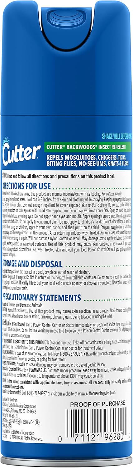 Cutter Backwoods Insect Repellent, Mosquito Repellent, 25% DEET, Sweat Resistent, 6 Ounce (Aerosol Spray)
