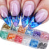 Holographic Nail Glitter 12 Grids Opal Glitter Powder Nail Charms Eye Rhinstones Mermaid Iridescent Nail Sequins Flakes Pearl Shell Shimmer Glimmer for Nail Art Deisgn Kit for Christmas Halloween
