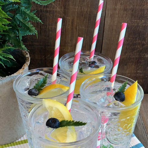 Stripe Paper Straws, Pink White, Valentine Birthday Party Supply, 7.75 Inches, Pack of 50, Outside the Box Papers