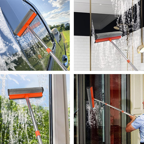 Window Squeegee for Window Cleaning - 2 in 1 Car Window Tool with Extension Pole, Shower Squeegee
