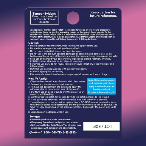 DenTek Canker Relief Sore Patch, 6 Count (Pack of 1) - Relieves Canker Pain