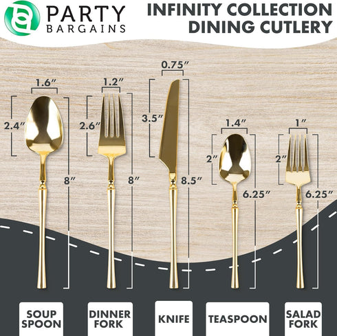 Set, 80 32 16 32 PARTY BARGAINS Disposable Plastic Cutlery Piece Infinity Design Flatware, Heavy Duty Forks, Knives