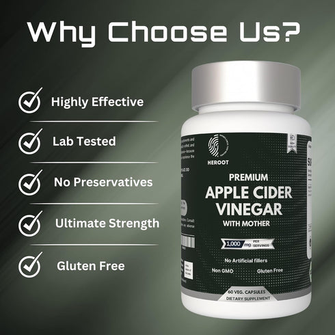 Heroot 500mg 120 Apple Cider Vinegar (ACV) Non-GMO, Gluten Free Supplement | Capsules