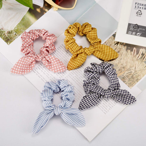 Yaomiao 12 Pieces Bow Hair Scrunchies Bunny Ear Scrunchies for Women, Bow Silk Bowknot Elastic Hair Ties Ropes (Wave