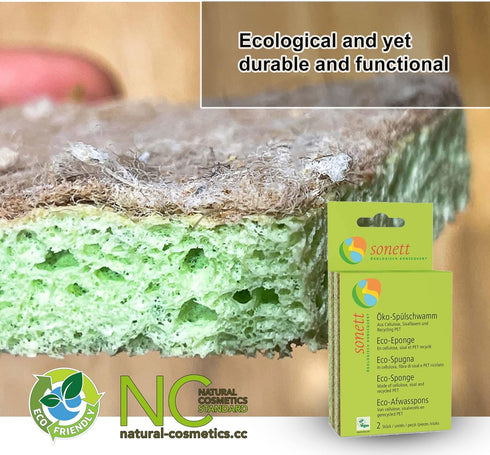 Sonett Natural Compostable Eco Sponges for Dishes, Scratch Free for Kitchen and Bathroom (Pack of 12)
