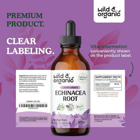 Echinacea Drops - Alcohol-Free Immune Support Supplement with Organic Echinacea Root - 4 oz