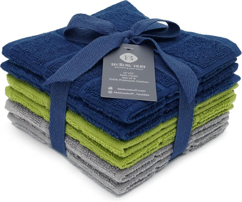 100% Cotton Terry Dish Cloth, 6 Pack, 12 x 12 Inches, Super Soft and Absorbent Rags for Kitchen Cleaning