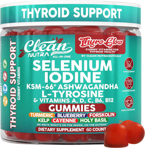 ThyroGlow Thyroid Support Gummies Selenium Iodine KSM 66 Ashwagandha L Tyrosine Vitamin