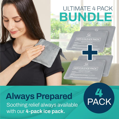 4 Pack Reusable Ice Packs for Injuries, Soft Ice Pack with Velvet Fabric, Flexible Hot and Cold Gel Ice Pack Set