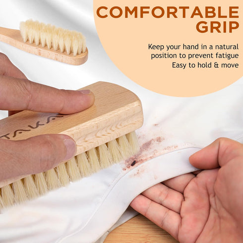 Set Boar Bristle Laundry Stain Brush by TAKAVU, Stiff Pure Boar Bristle for Scrubbing Out Tough Stains on Delicate
