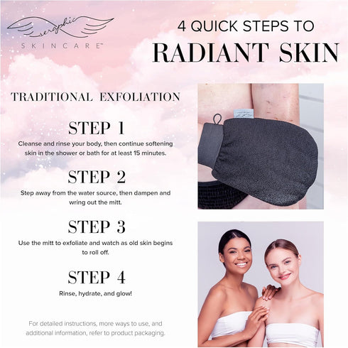 Seraphic Skincare Double-Layered Korean Exfoliating Mitt - Viscose Fiber Glove for Deep Exfoliation and Tan Removal