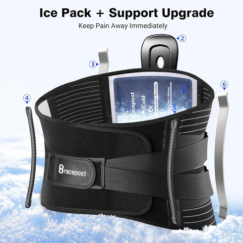 Back Brace for Lower Back Pain, Bionic Spine Design with 2 Reusable Ice Packs, Cold Pad for Sciatica, M