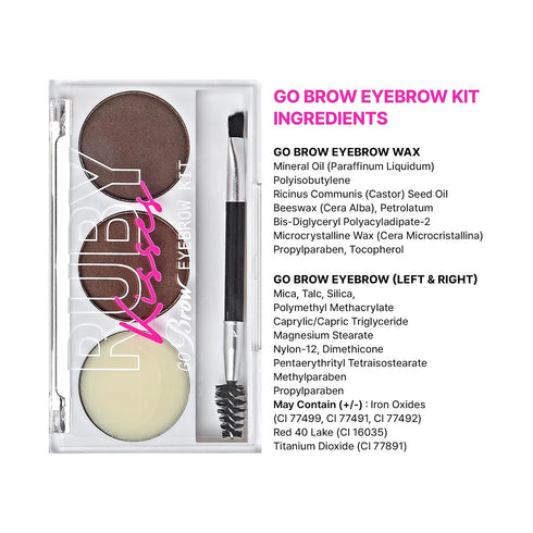 Ruby Kisses Go Brow Eyebrow Kit, Dual Shade Powder & Wax, Includes 3 Stencils, Natural Brow Look, Ideal for Sparse Brows