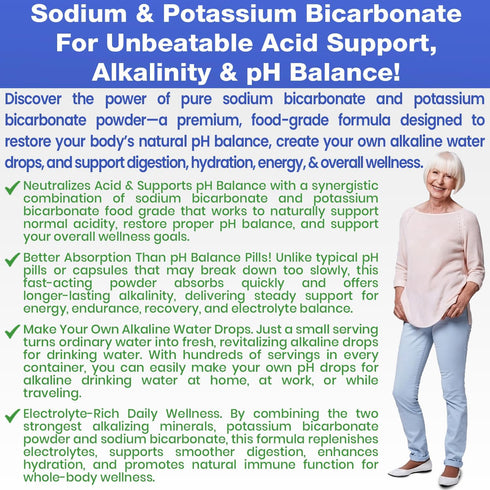 Immune Sodium Bicarbonate Powder & Potassium Bicarbonate Powder pH Balance Supplement. Make Gallons of Alkaline Water