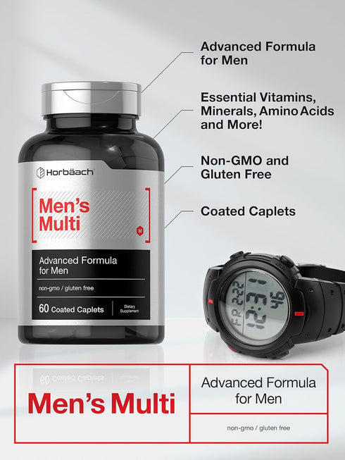 Horbaeach Multivitamin for Men | 60 Caplets | Non-GMO & Gluten Free Vitamins & Minerals Daily Supplement