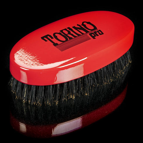 Torino Pro Wave Brush, Medium Hard Oval Palm/Military Bristle Brush for 360 Waves - Red