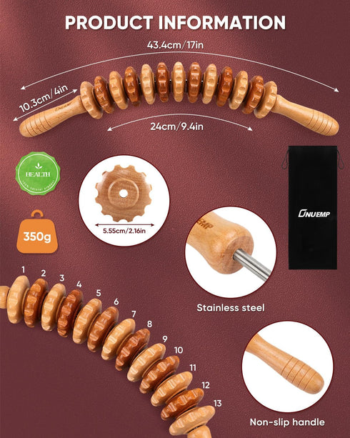 ONUEMP Wood Therapy Massage Tools, Wooden Bend Waist Thigh Massager & Muscle Roller Stick, Maderoterapia Colombiana Kit