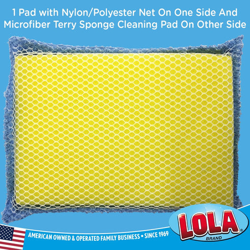 Lola Products Microfiber Terry & Nylon Net 12 Pack | Non-Scratch 2-Way Cleaning Sponge Scrubber with Dual Sided Cloth