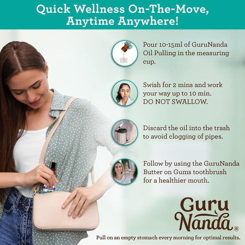 GuruNanda Coconut Oil Pulling with 7 Essential Oils and Vitamin D3, E, K2, Travel Size, 3 oz.
