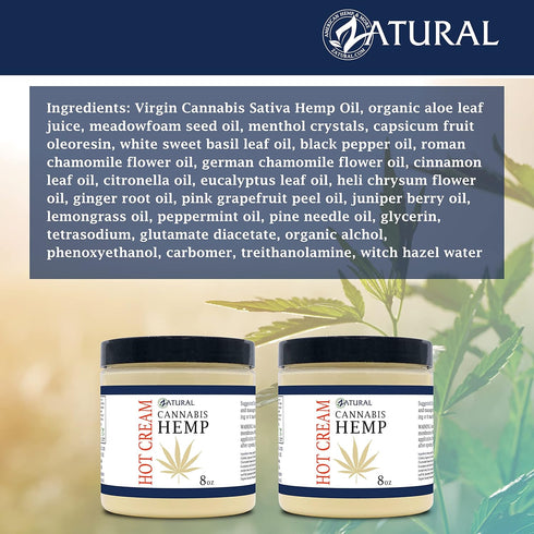 Zatural Hemp Hot Cream Massage for Joints and Muscles, Essential Oil Blend with Aloe and Hemp (8oz jar)