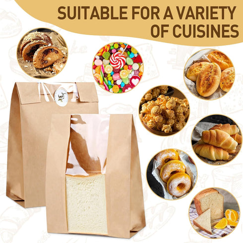 TBUKEOM 28 Packaging, 36 (13.7x8.3x3.5 inch) Pcs Bread Bags with Window, Brown Paper Bakery Bags for Homemade