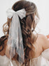 SWEETV Bridal Hair Bow Veil - White Bow Clip, Pearl Accessories for Bachelorette Party, Bridal Shower Gift