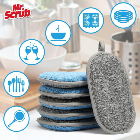 Mr. Scrub Kitchen Dish Sponge, 6-Pack Non Scratch All-Purpose Cleaning Sponges for Dishes and Cookware