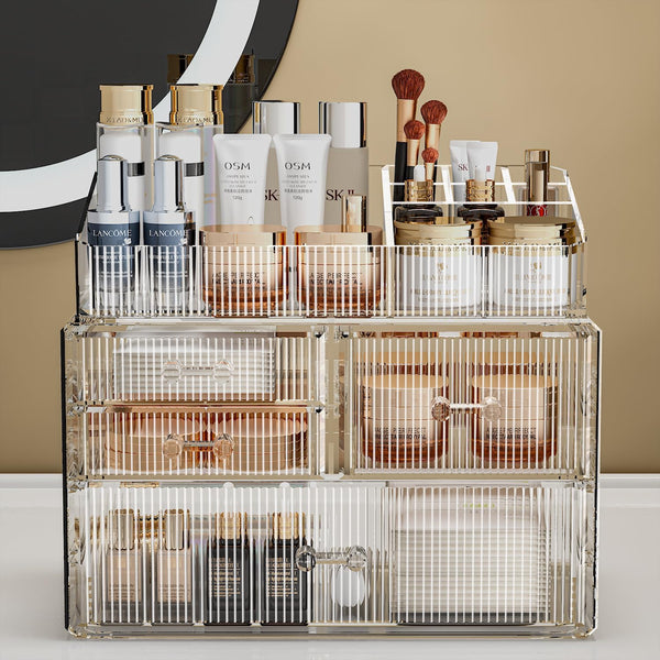 ZHIAI Stackable Storage Drawers, Acrylic Bathroom Counter Organizer, Clear Makeup Organizers for Vanity, Kitchen