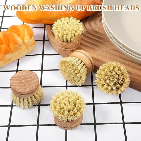 Xosjska 10 Pcs Bamboo Dish Brush Replacement Heads Wooden Washing Up-Brush Heads Bamboo Dish Scrubber Brush Kitchen