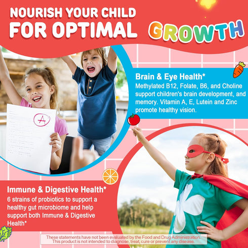Gummies D3, B12 B6, K2, 4+, 60 Kids Multivitamin + Calcium, Probiotics, Vitamin C, Methylated & Methylfolate, A, E