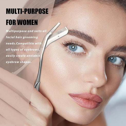 LePinko Eyebrow Trimming Scissors with Combs, Silver Gifts for Men Women Stocking Stuffers