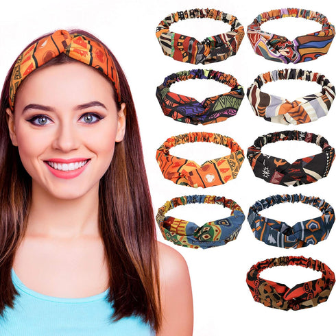 Syhood 9 Pcs African Headbands for Black Women, Boho Print Turban Twist Knot Elastic Hair Bands for Sports