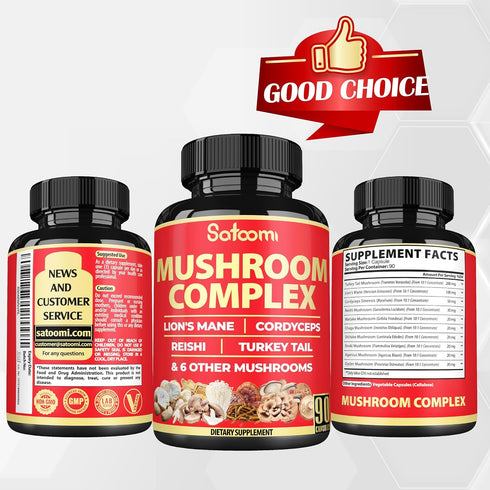 Satoomi 90 Capsules - 10in1 Turkey Tail Supplement with Lions Mane, Reishi Mushroom & Others for 90 Days