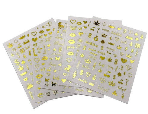 Impressed Authentic 5 Sheets Luxury Nail Art Stickers, 500+ Chrome Gold Customized Nail Decals for Salon Nails