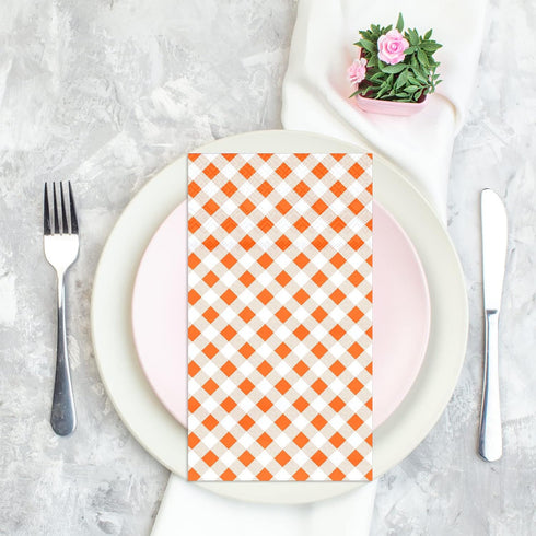 DYLIVeS Orange Gingham Napkins, 50 Pcs Disposable Paper Hand Towels for Luncheon, Dinner, Picnic, Birthday, 3-Ply