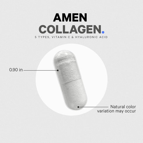 Amen Multi Collagen Peptides Capsules - 90 Pills with Hyaluronic Acid, Vitamin C, 5 Types of Collagen Protein