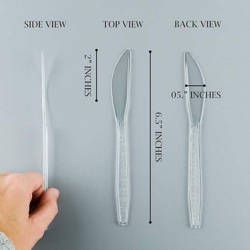 PLASTICPRO Clear Plastic Knives Disposable Cutlery Medium Weight Utensils 200 Count