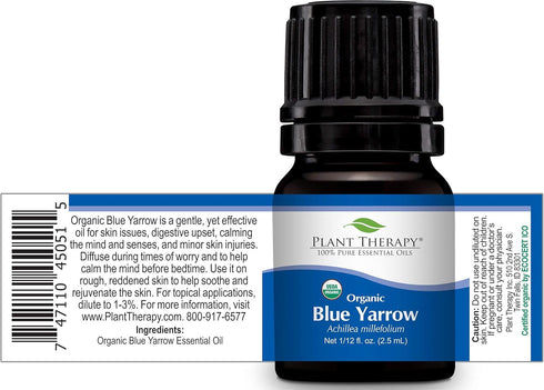 Plant Therapy Organic Blue Yarrow Essential Oil 2.5 ml (1/12 oz) 100% Pure, Therapeutic Grade