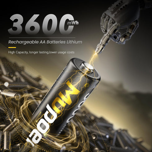 Mupoer 3600mWh,1.5V Outdoor,8 Pack 2A Rechargeable AA Lithium Batteries with Box Rechargeable AA Lithium Batteries